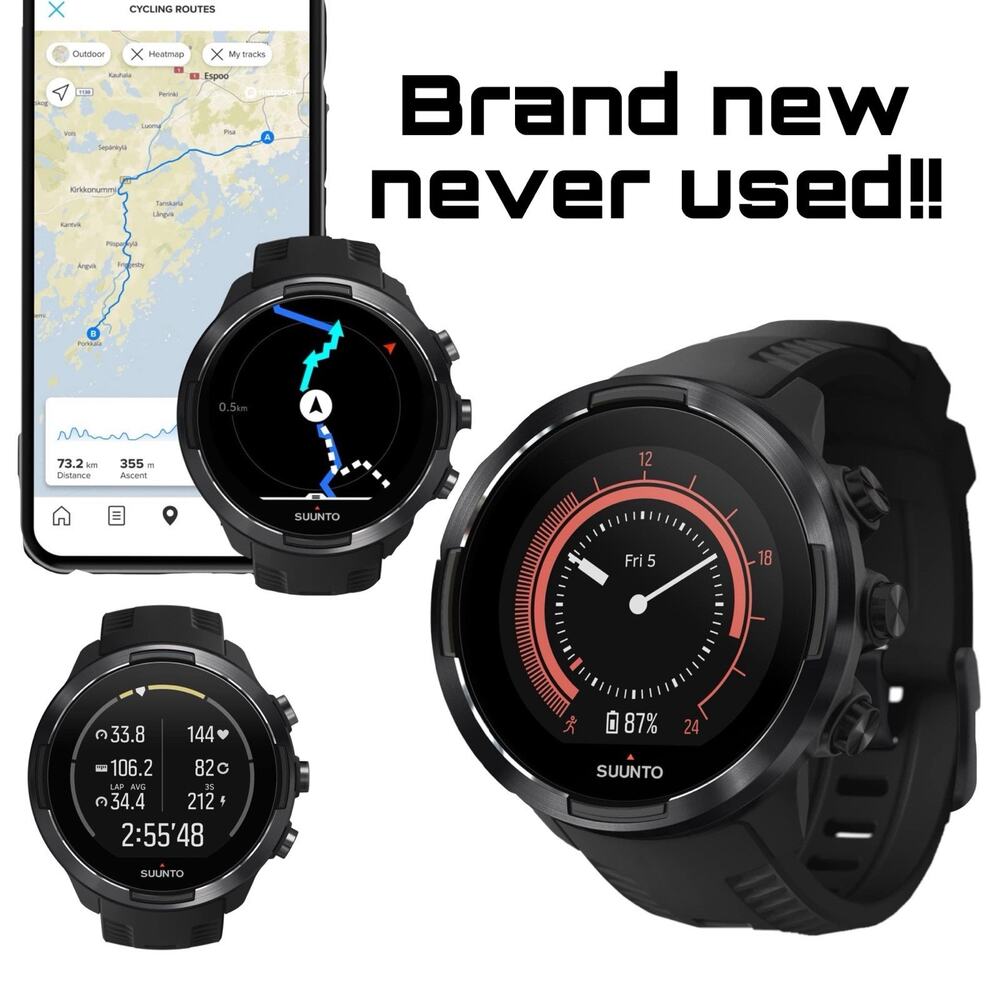 Brand New Suunto 9 Gen1 Baro Black Watch For Men Water Resistant, Heart Rate